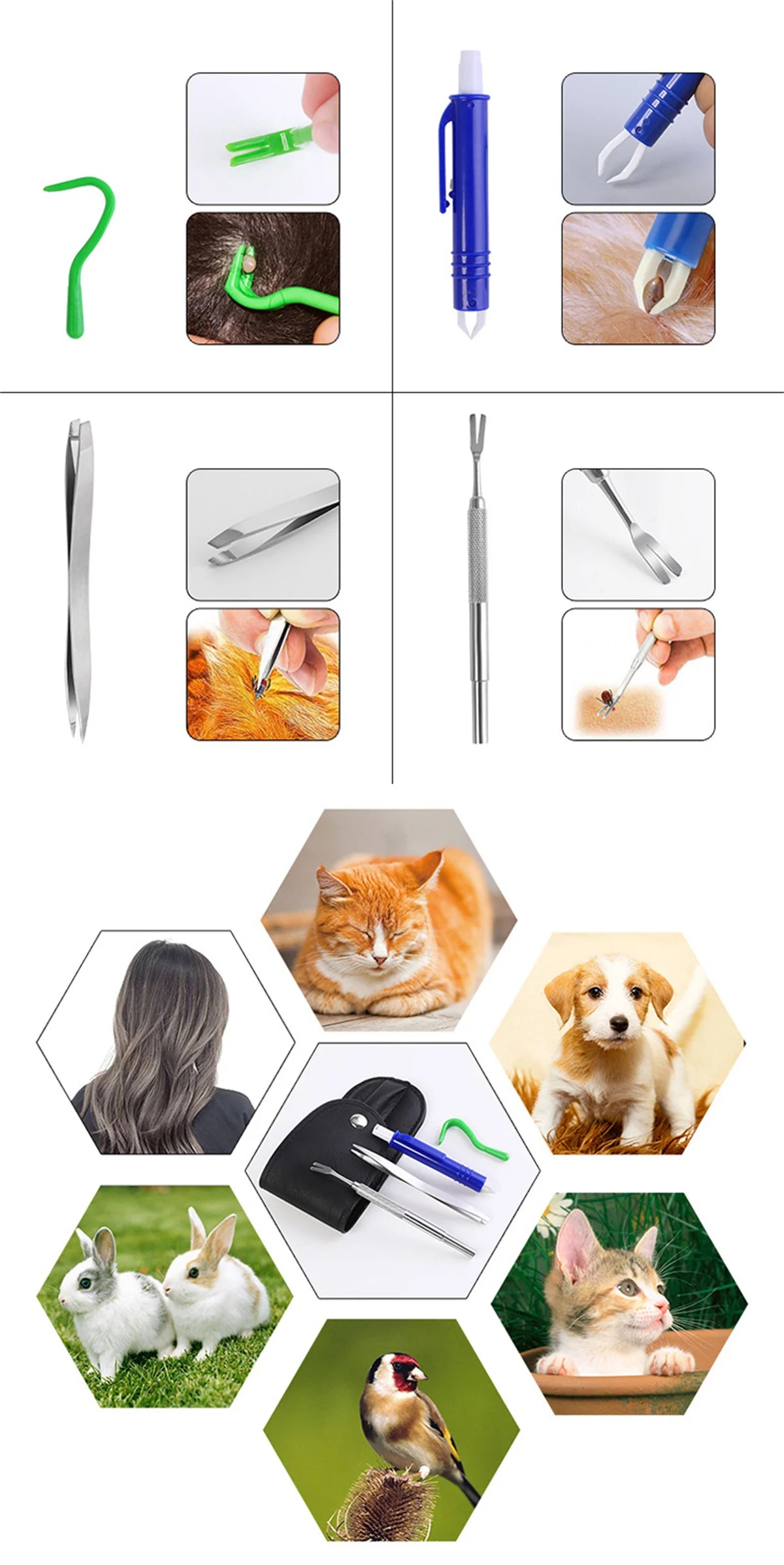 Pet Tick Remover Kit – 4-in-1 Flea, Tick & Lice Removal Tools with Travel Case for Dogs & Cats