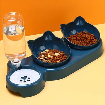 3-in-1 Tilted Cat Bowl Set – Elevated Feeding Station for Cats & Kittens