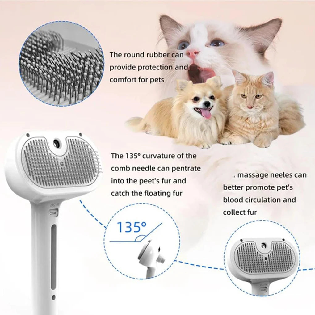 Steam Spray Dog & Cat Grooming Brush – 3-in-1 Mist & De-Shedding