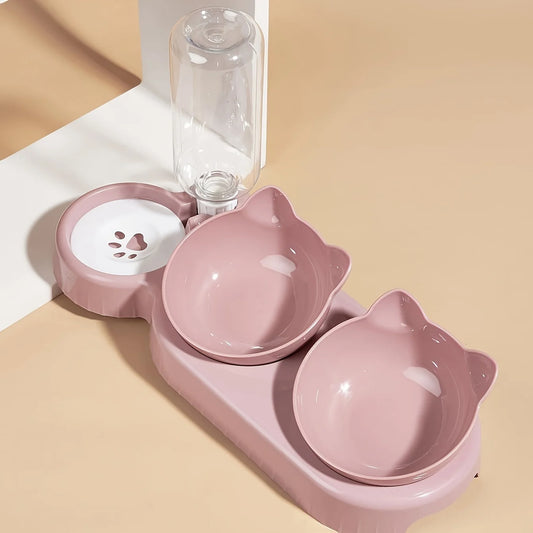 3-in-1 Tilted Cat Bowl Set – Elevated Feeding Station for Cats & Kittens