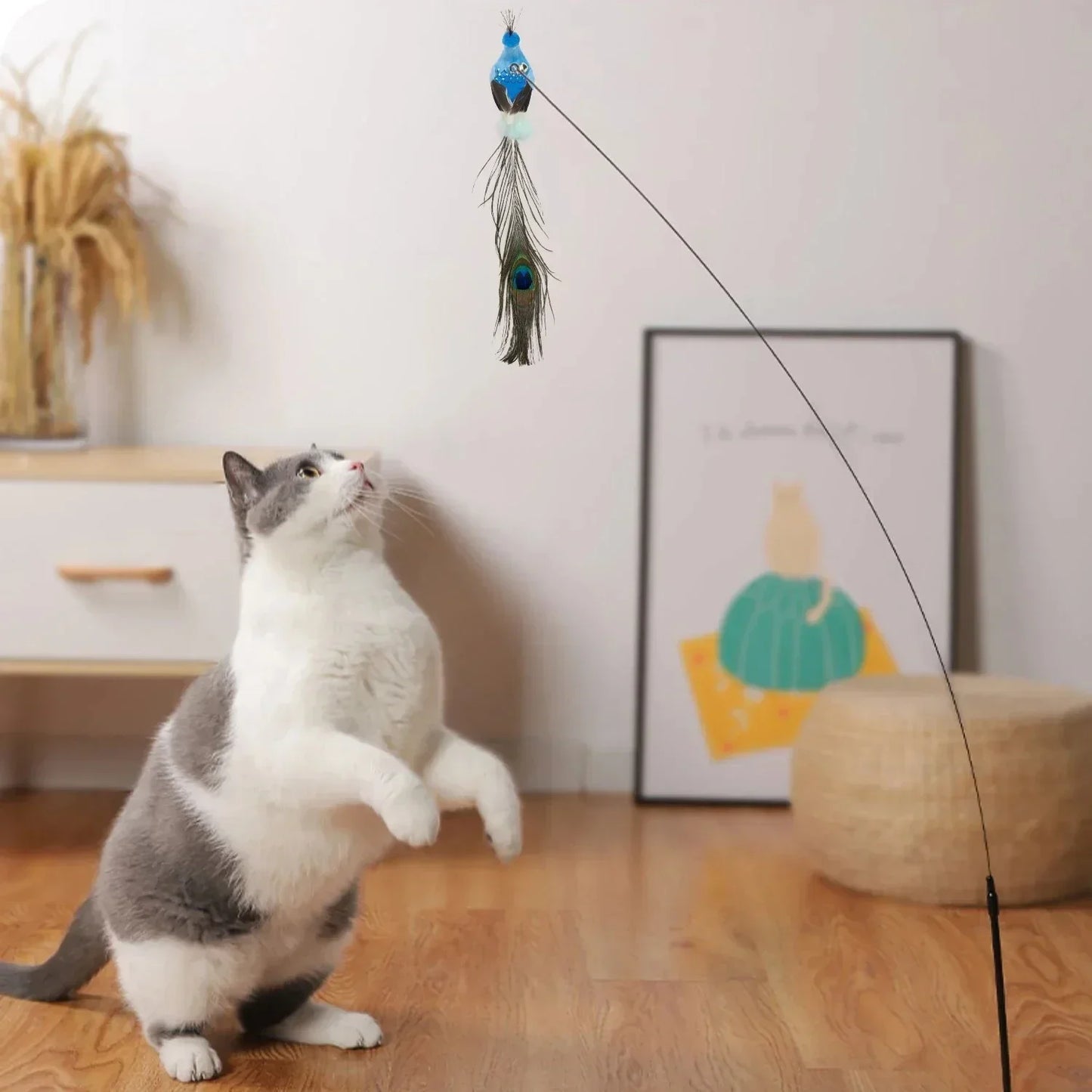 Interactive Peacock Cat Wand Toy