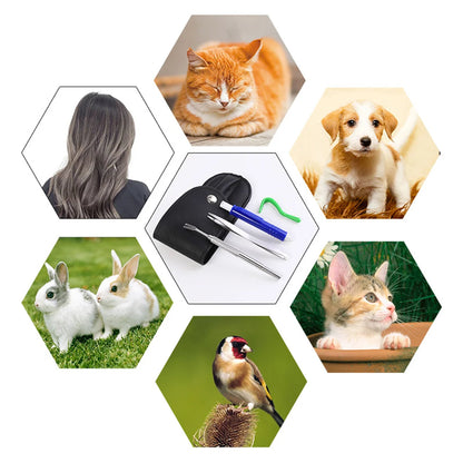 Pet Tick Remover Kit – 4-in-1 Flea, Tick & Lice Removal Tools with Travel Case for Dogs & Cats