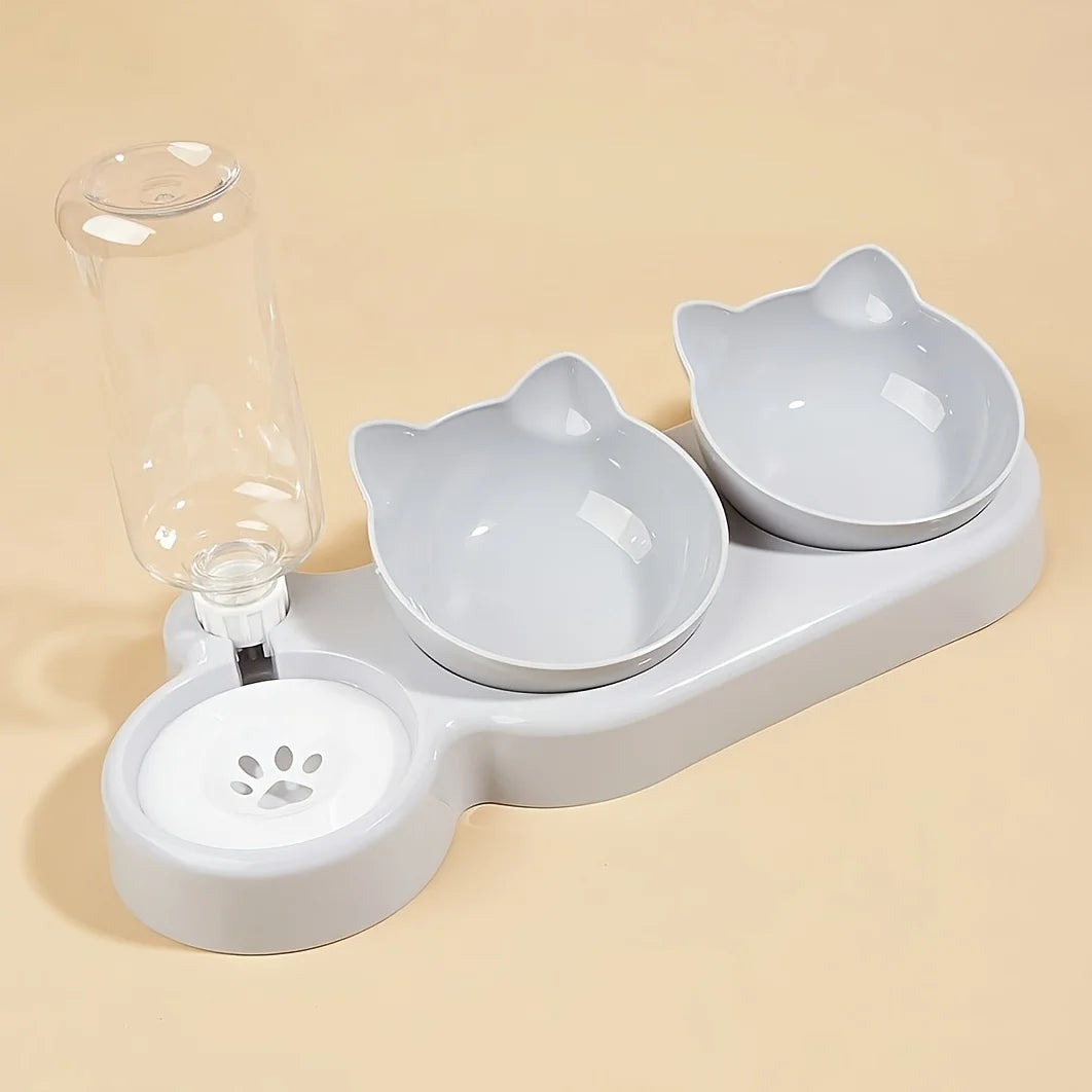3-in-1 Tilted Cat Bowl Set – Elevated Feeding Station for Cats & Kittens