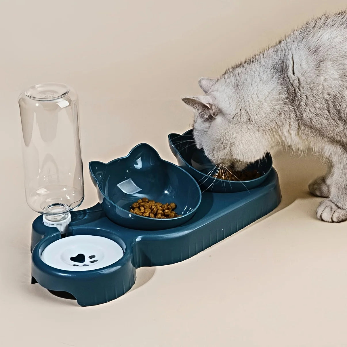 3-in-1 Tilted Cat Bowl Set – Elevated Feeding Station for Cats & Kittens