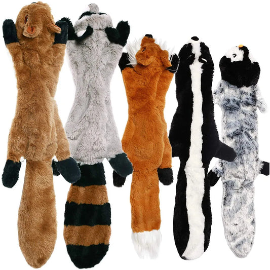 Funny Stuffingless Animal Dog Toy – Durable Plush Squeaky Chew Toy with Crinkle Sounds for Dogs & Puppies