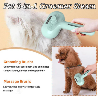 Steam Spray Dog & Cat Grooming Brush – 3-in-1 Mist & De-Shedding