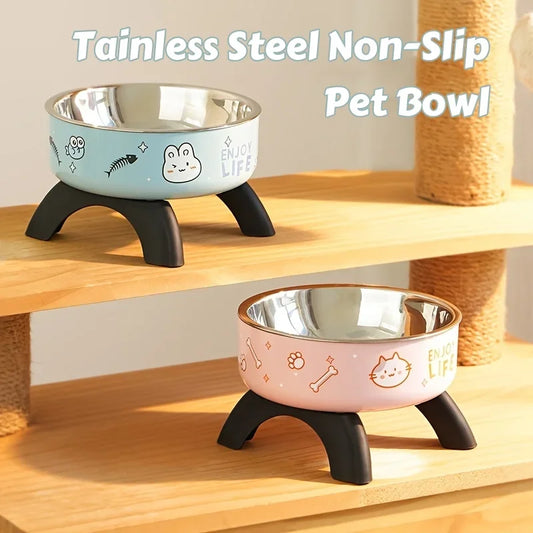 Elevated Stainless Steel Pet Bowl – Ergonomic & Non-Slip for Cats & Small Dogs