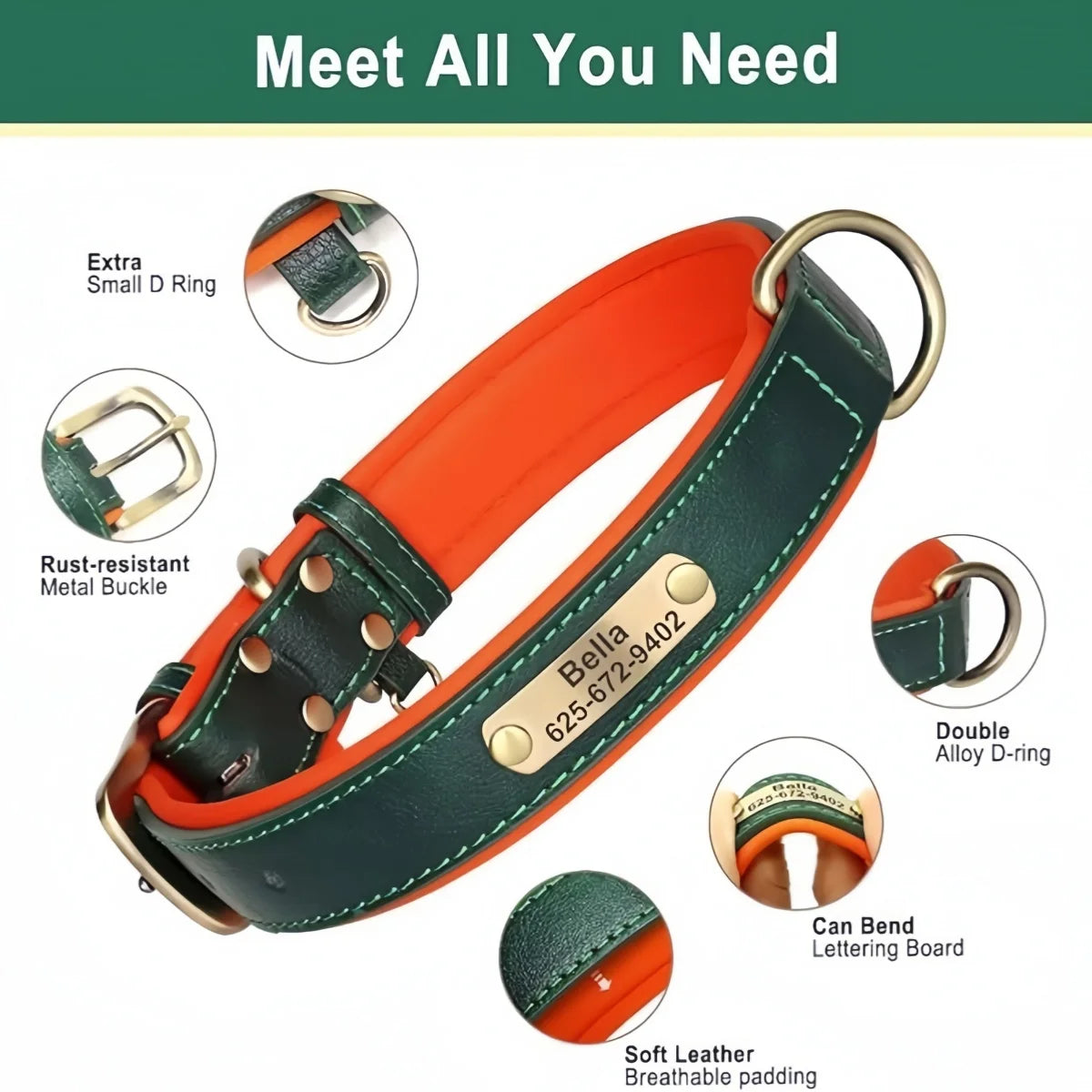 NameTag Personalized Leather Dog Collar