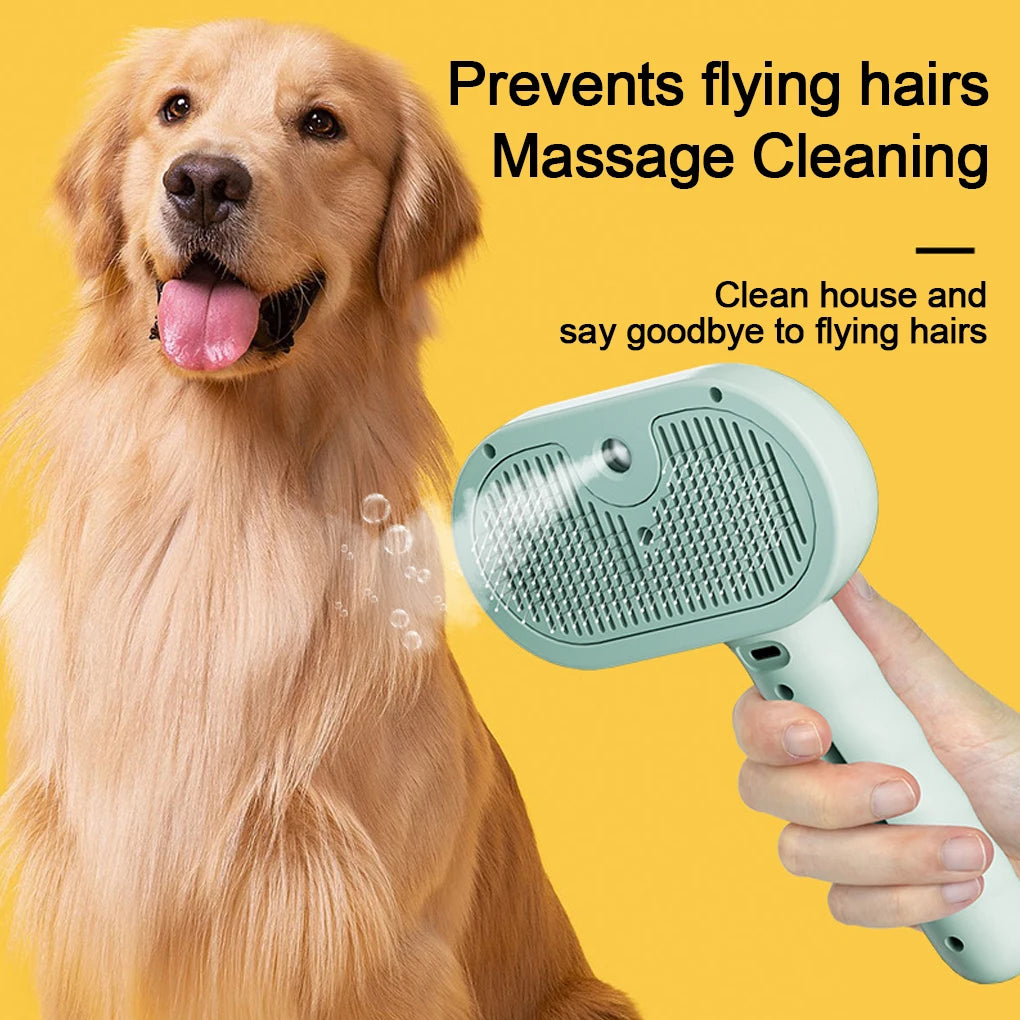 Steam Spray Dog & Cat Grooming Brush – 3-in-1 Mist & De-Shedding