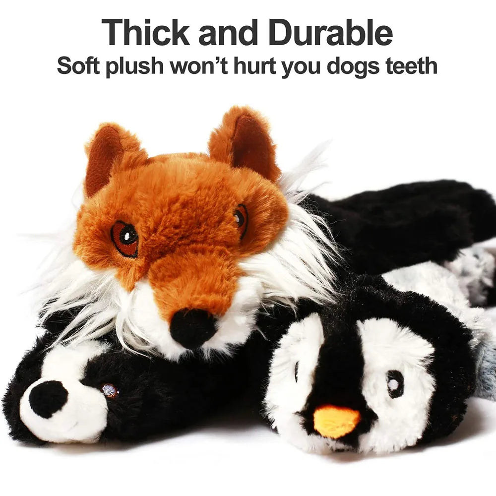Funny Stuffingless Animal Dog Toy – Durable Plush Squeaky Chew Toy with Crinkle Sounds for Dogs & Puppies