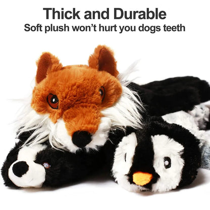 Funny Stuffingless Animal Dog Toy – Durable Plush Squeaky Chew Toy with Crinkle Sounds for Dogs & Puppies