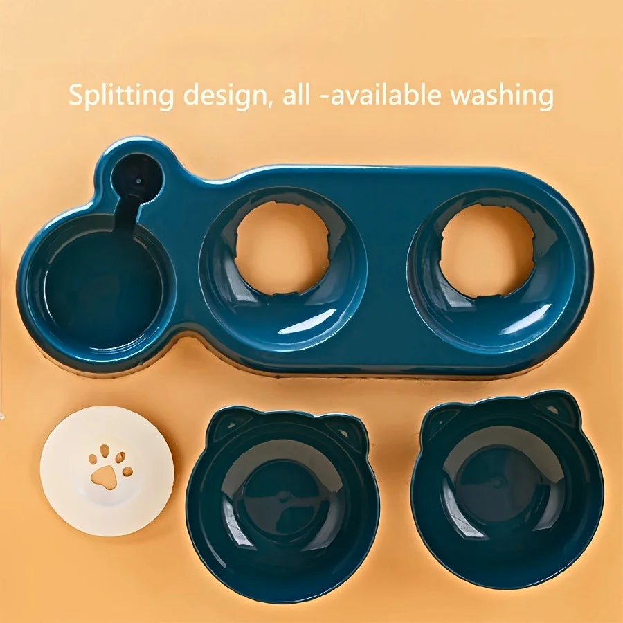 3-in-1 Tilted Cat Bowl Set – Elevated Feeding Station for Cats & Kittens