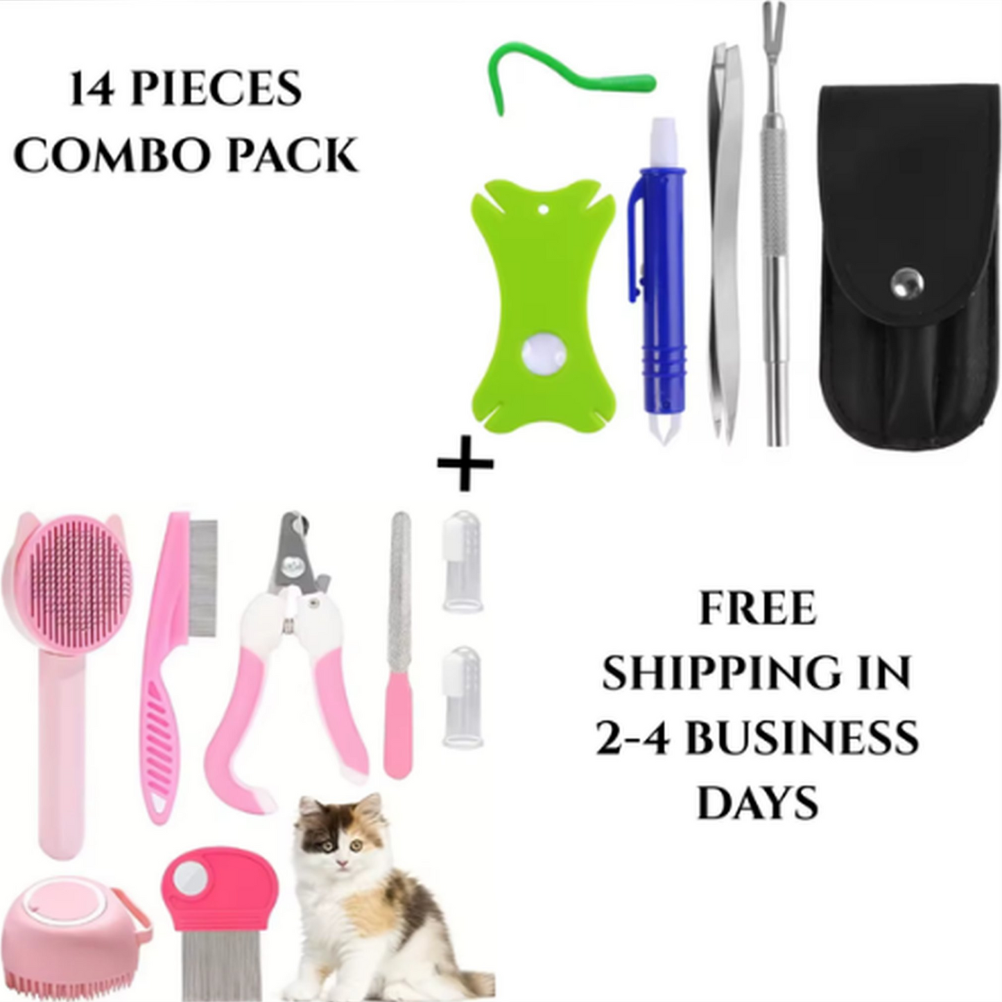 All-in-One Pet Grooming & Tick-Removal Kit (13–14 pcs) — Dogs & Cats