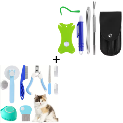 All-in-One Pet Grooming & Tick-Removal Kit (13–14 pcs) — Dogs & Cats