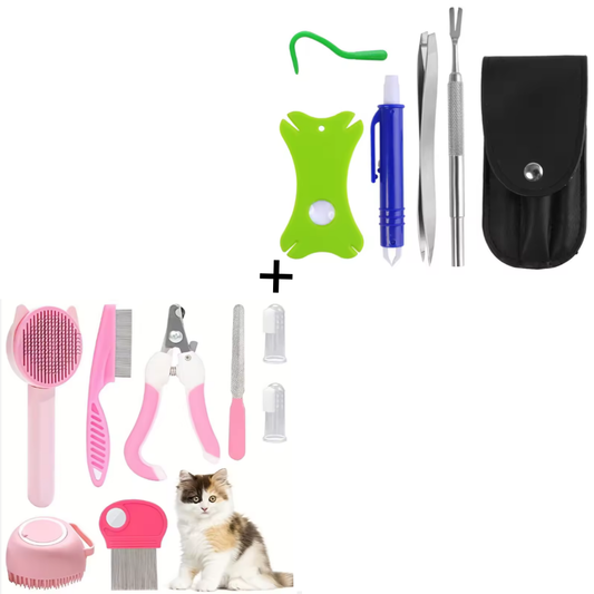All-in-One Pet Grooming & Tick-Removal Kit (13–14 pcs) — Dogs & Cats